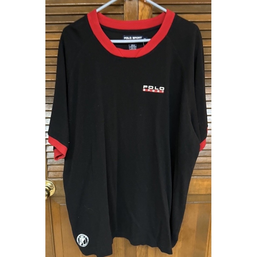 Vintage Polo Sport Ralph Lauren Mens XXL Black Red Ringer Shirt NWT 90s